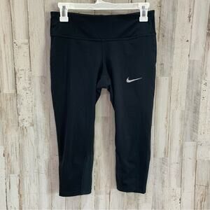 Nike Running Black Cropped Leggings Mesh Panels Compression